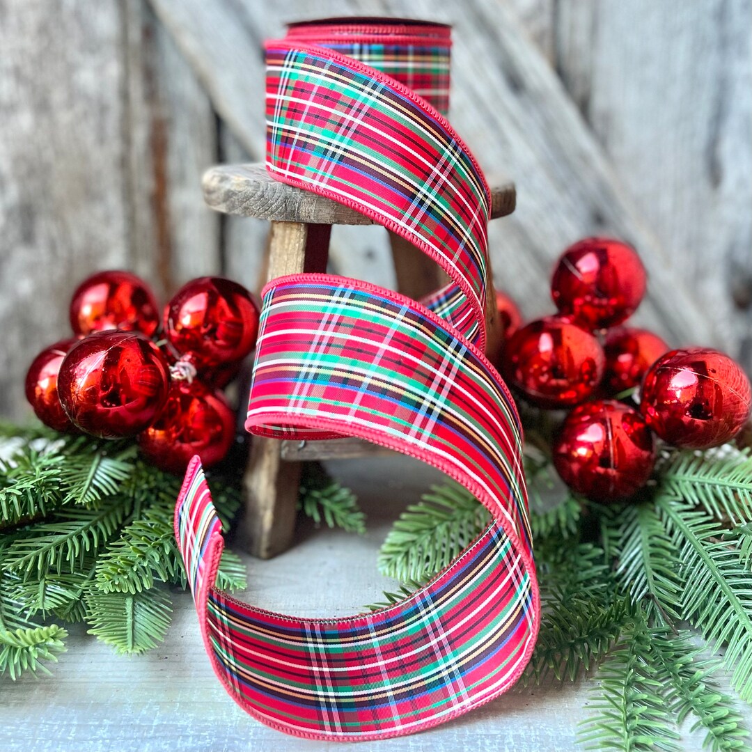 Christmas Plaid Ribbon, Red Plaid Ribbon, 2.5 Inch Ribbon, Red Ribbon