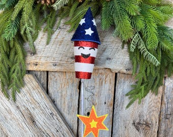 24" Patriotic Rocket Spray, Red White Blue Floral Spray, Patriotic Picks and Stems, 4th of July Rocket Pick, Patriotic Decor, 74240RWB