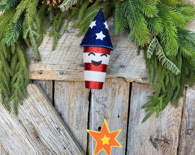 24" Patriotic Rocket Spray, Red White Blue Floral Spray, Patriotic Picks and Stems, 4th of July Rocket Pick, Patriotic Decor, 74240RWB