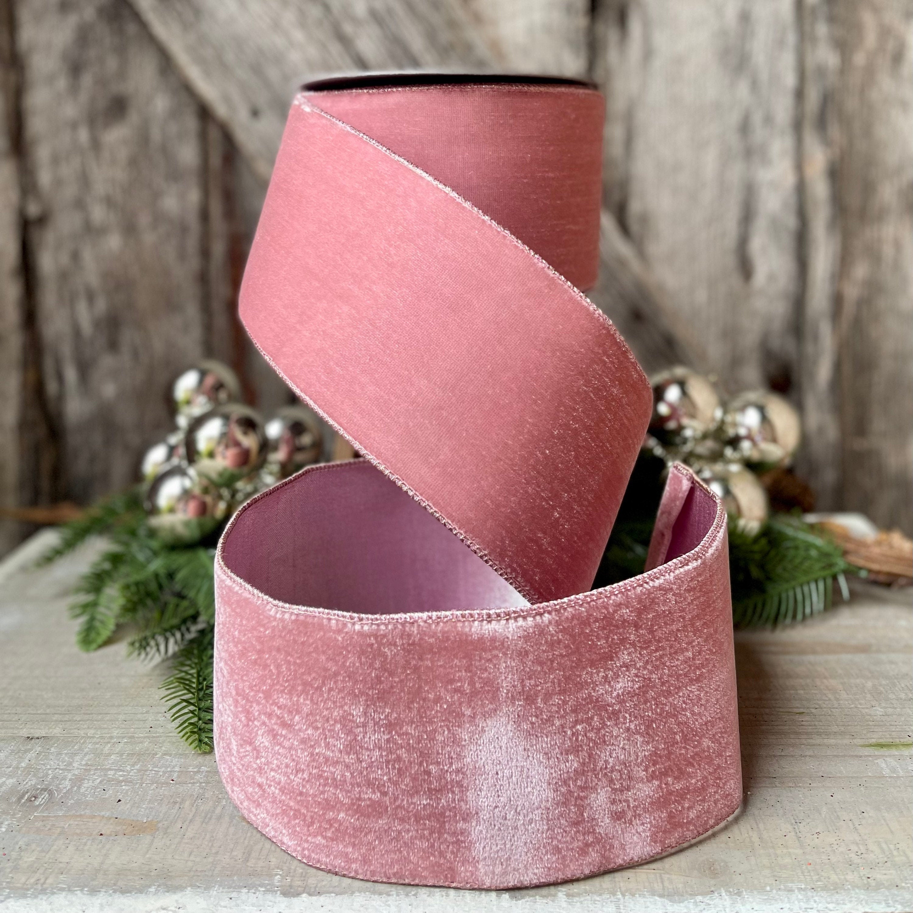 4 Pink Velvet Ribbon, Farrisilk ribbon, Velvet ribbon, Christmas ribbon,  Pinkmas Ribbon, Ribbon, pink ribbon, Velvet ribbon, Christmas tree