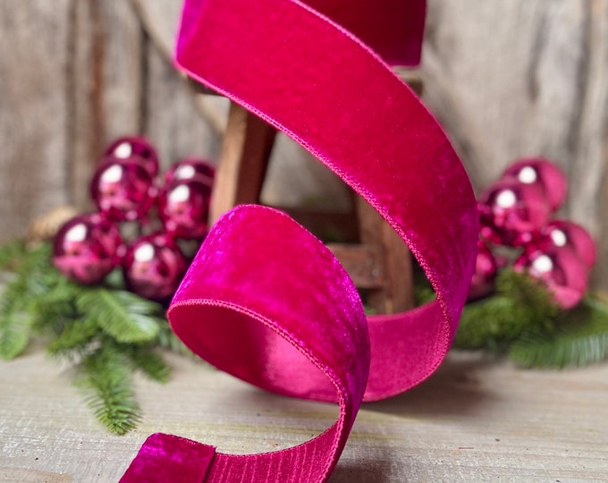 2.5" Hot Pink Velvet, Velvet Luster, Farrisilk Velvet, Pink Velvet Ribbon, Hot Pink Ribbon, wired ribbon, velvet ribbon, 10 yards