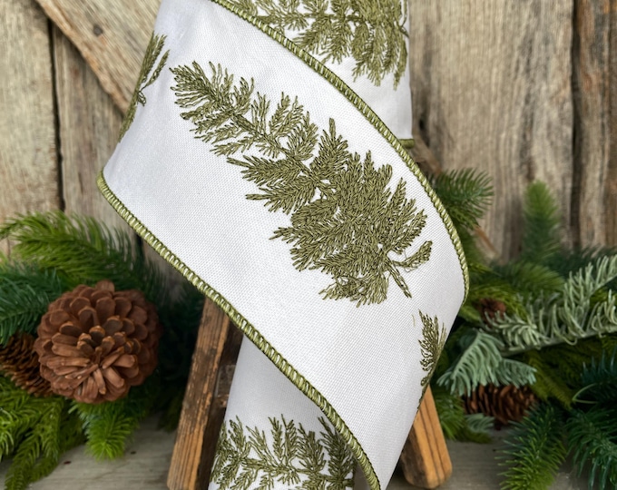 4" Pine Tree Ribbon, Christmas Ribbon, Woodsy Decor
