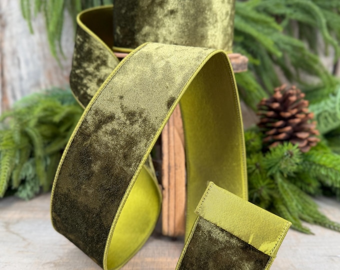 2.5" Moss Green Velvet Ribbon, Wired RIbbon, Christmas RIbbon, Designer Ribbon, Ribbon for Christmas Tree