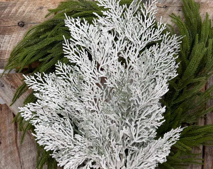29" Snow Flocked Cypress Spray – White Christmas Greenery