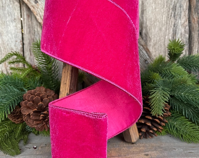 4" Hot Pink Velvet Ribbon, Christmas Ribbon, Hot Pink Ribbon for Christmas Tree