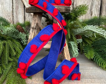 1" Patriotic Wired Ribbon, Pom Pom Ribbon Americana Ribbon, 4th of July Decor, 94597W-941-05D