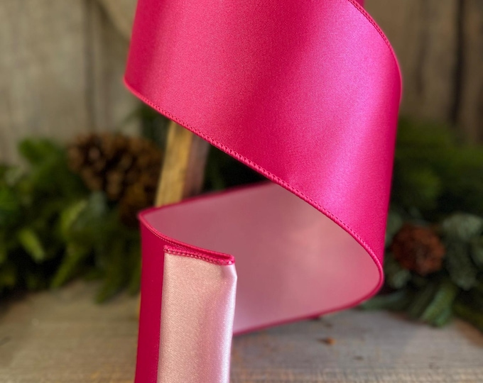 4" Hot Pink Light Pink Wired Satin Ribbon, Farrisilk Ribbon, Duo Satin Ribbon, Designer Ribbon, Pink Ribbon, hot pink,  Pinkmas, RS164-08