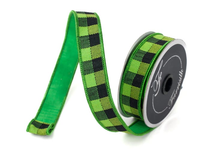 1" Green Black Stitchery Ribbon, Farrisilk Ribbon, Halloween Ribbon, Wreath Supply, Lime Green RIbbon, Designer RIbbon, RK502-90