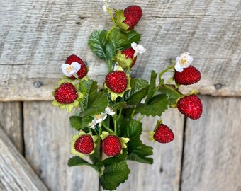 24" Strawberry Floral Bush, Fake Strawberry Spray, Summer Floral Spray, Summer Decor, Strawberry Decor, 62693SP24