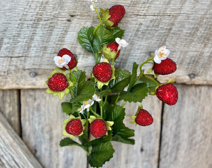 24" Strawberry Floral Bush, Fake Strawberry Spray, Summer Floral Spray, Summer Decor, Strawberry Decor, 62693SP24
