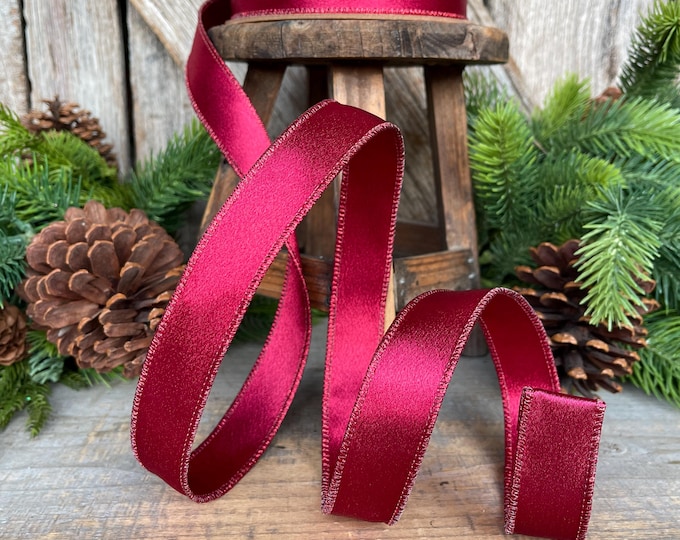 1" Burgundy Ribbon, Christmas Ribbon, Shimmer Ribbon, Wired Ribbon, Maroon Ribbon