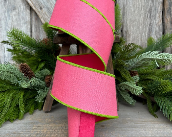2.5" Pink Lime Green Ribbon, Farrisilk Ribbon, Wired Ribbon, Pretty Pastel Ribbon, 2 tone ribbon, narrow ribbon, SR118-74