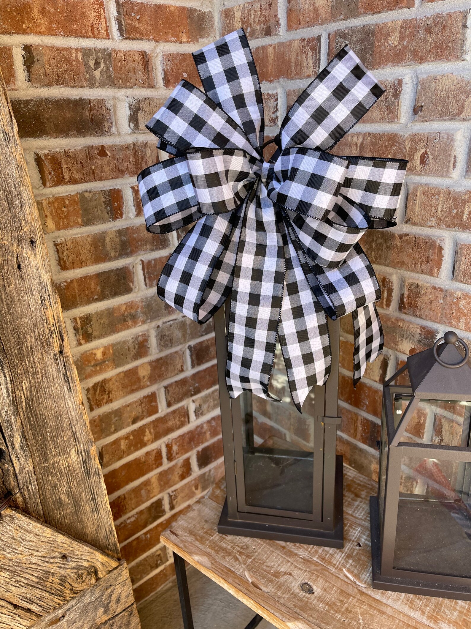 Black and White Check Bow Wreath Bow Black White Bow Spring Etsy
