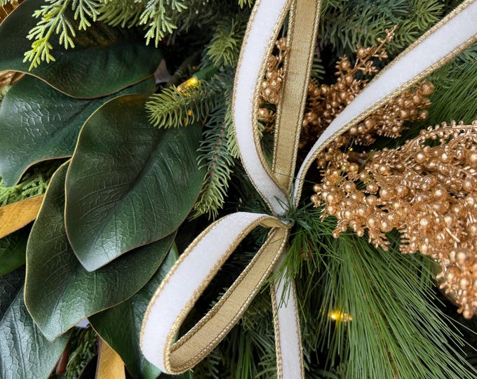 3/4" Ivory Flashy Velvet Ribbon, Farrisilk Ivory Velvet Ribbon, Christmas Ribbon