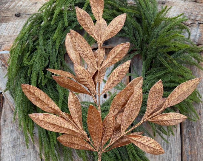 20.5" Bronze Glitter Bay Leaf Spray | Metallic Christmas Floral Greenery