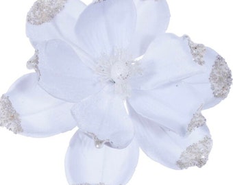 21" White Velvet Magnolia, Christmas Magnolia, Faux Magnolia Stem, Glitz Magnolia, White Christmas Floral, Christmas Tree Floral, White