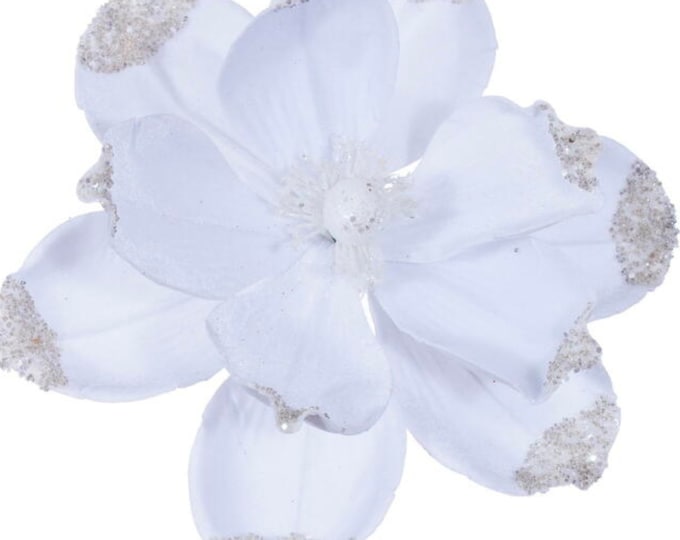21" White Velvet Magnolia, Christmas Magnolia, Faux Magnolia Stem, Glitz Magnolia, White Christmas Floral, Christmas Tree Floral, White