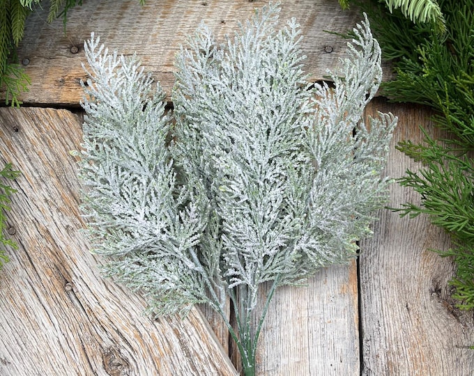 18" Frosted Cypress Pine Bush, Frosted Pine Bush, Artificial pine spray, Christmas greenery, Christmas spray, Christmas pine, 83611
