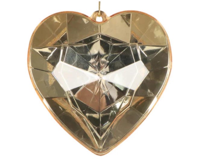 8" Gold Heart Jewel Ornament, Farrisilk Heart Ornament, Valentine Heart, Wreath Attachment, Jewel Heart, Heart Ornament, Heart Decor