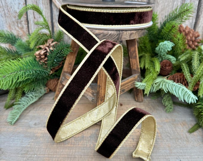 1" Chocolate Brown Velvet Ribbon, Farrisilk Flashy Velvet Ribbon
