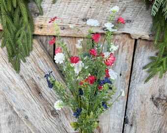 21" Red White Blue Floral Spray, Floral Filler Supply, Wreath Supply, Floral Supply, Hand Tied Floral, Patriotic Floral Bush, 63763RWB