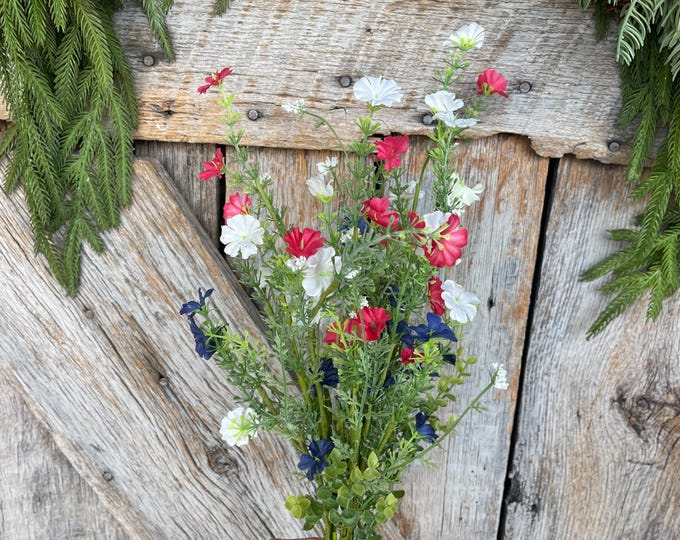 21" Red White Blue Floral Spray, Floral Filler Supply, Wreath Supply, Floral Supply, Hand Tied Floral, Patriotic Floral Bush, 63763RWB