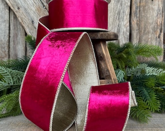 2.5” Hot Pink Satin Velvet, Farrisilk Velvet, Pink Velvet Ribbon, Hot Pink Ribbon, wired ribbon, velvet ribbon, 10 yards, RK662-08