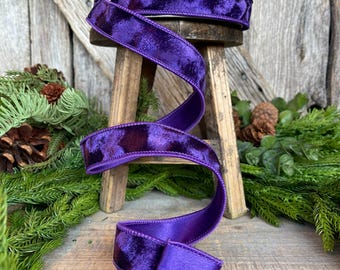 1" Purple Velvet Ribbon, Silken Velvet Ribbon, Farrisilk Wired Velvet Ribbon, wired,  Christmas Ribbon, Purple  Velvet Ribbon