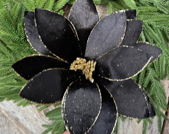 22" Black Velvet Poinsettia Stem, Christmas Floral Stem, Black Florals
