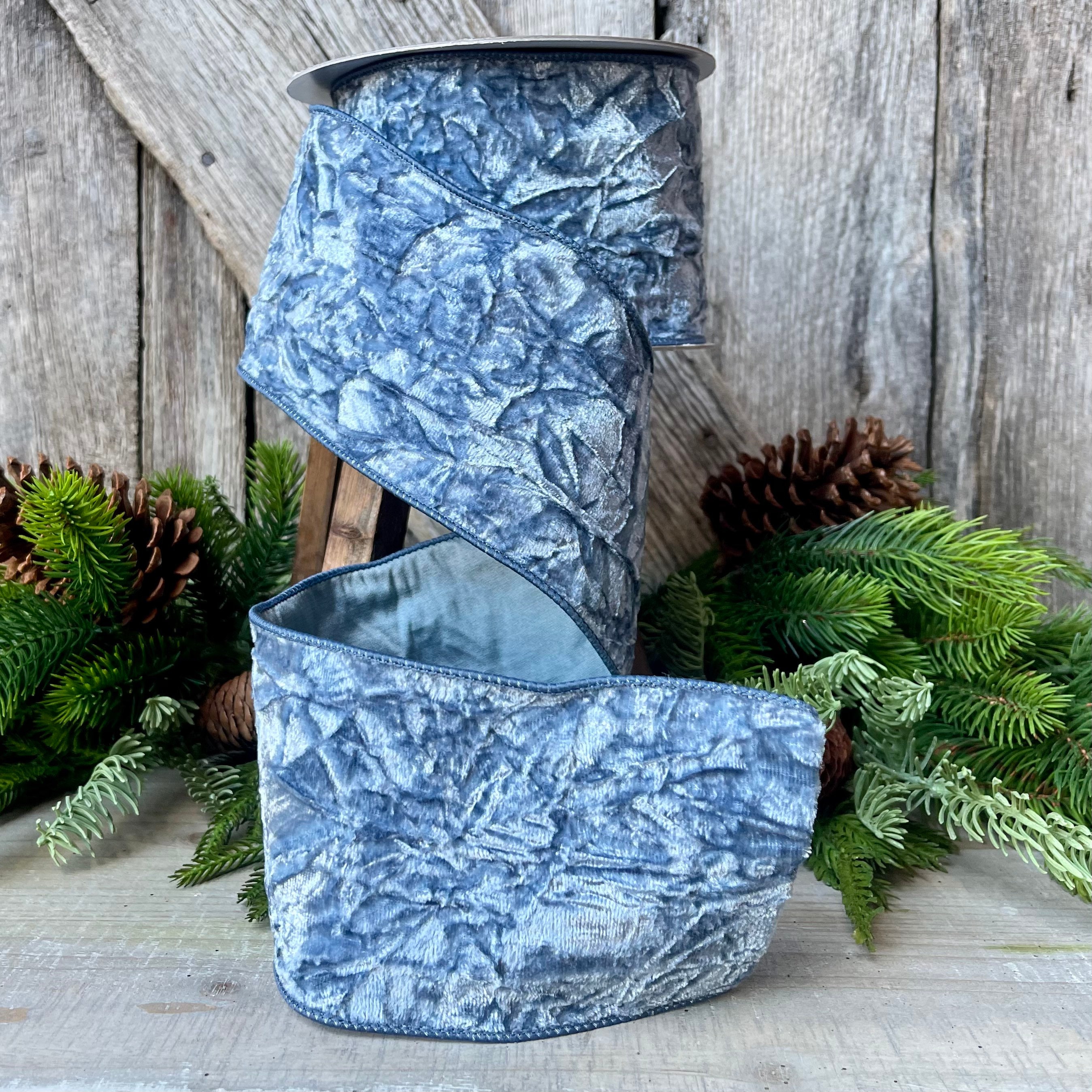 4 Blue Crushed Velvet, Christmas Tree Ribbon, Farrisilk Velvet, Blue