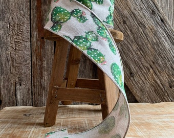 Cactus ribbon, summer ribbon, wired ribbon, d stevens ribbon, premium ribbon, wired ribbon, 2.5 inch ribbon, 10 yards, wreath ribbon, cactus