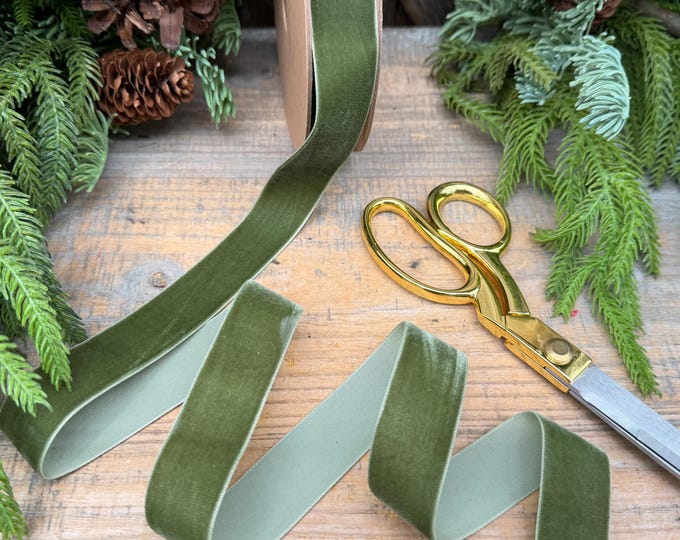 1" Olive Green Velvet Unwired Ribbon