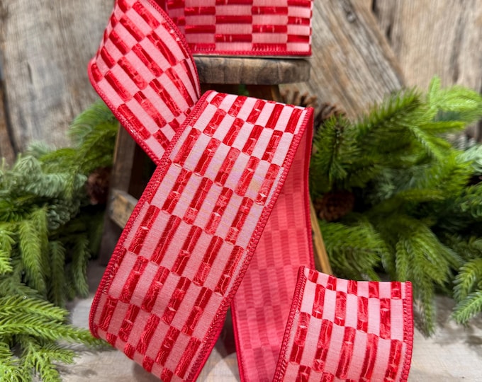 2.5" Red RIbbon, Red Zellige Ribbon, Farrisilk Ribbon