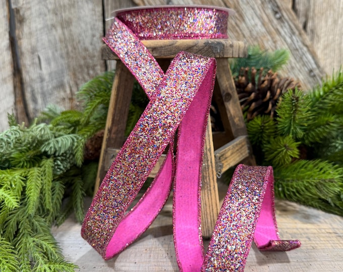 1" Hot Pink Glitter Magic Ribbon, Farrisilk Ribbon, RS376-32