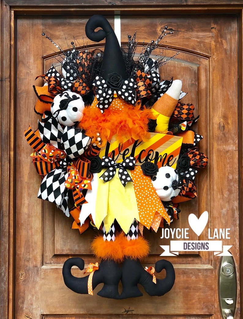 Halloween Decor Candy Corn Wreath Pumpkin Decor Witch Wreath Witch Hat Wreath Halloween Front Door Witch Decor Halloween Wreath