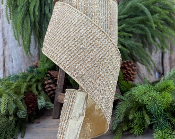 4" Gold Metallic Ribbon, Gold Sparkle Christmas Ribbon