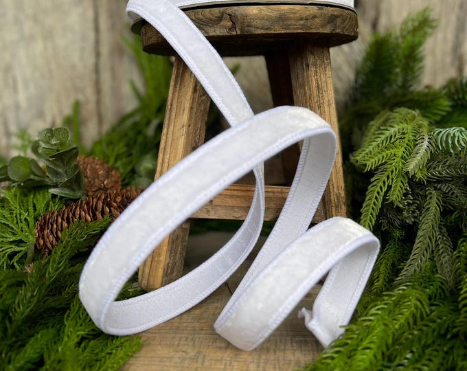 3/4" White Velvet Luster Wired Ribbon, Farrisilk Ribbon, Velvet Ribbon, White Velvet Ribbon, Christmas Ribbon, Wired Ribbon, Holiday Decor