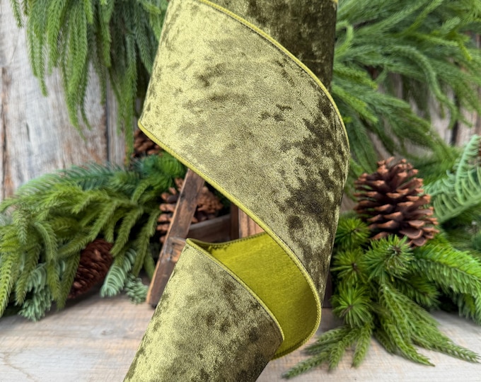 4" Moss Green Velvet Ribbon, Wired RIbbon, Christmas RIbbon, Designer Ribbon, Ribbon for Christmas Tree