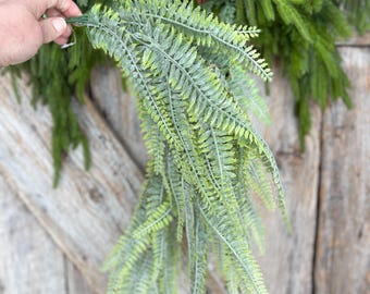 32” Hanging Plastic Fern Spray, Artificial Fern Greenery, Faux Fern Stem, Wreath Supply, 85619