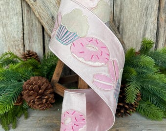 4" Cupcake Donut Ribbon, Farrisilk Ribbon, Sweet Treat Theme Ribbon, Christmas Ribbon, PASTEL PATISSERIE Ribbon