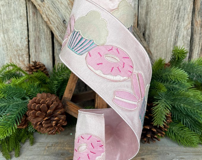 4" Cupcake Donut Ribbon, Farrisilk Ribbon, Sweet Treat Theme Ribbon, Christmas Ribbon, PASTEL PATISSERIE Ribbon