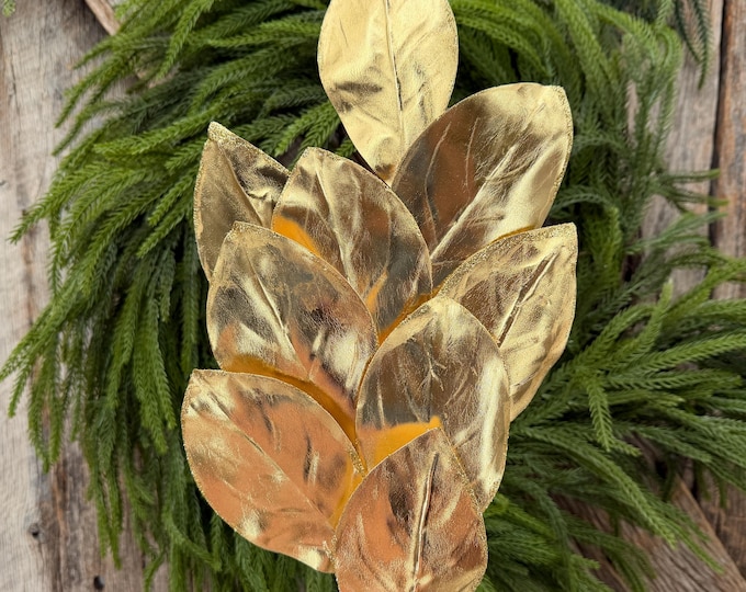 30" Gold Metallic Magnolia Leaf Spray