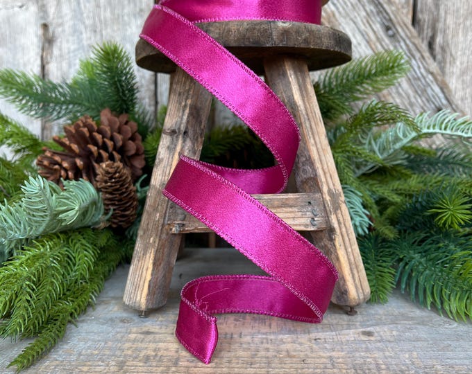 1" Hot Pink Satin Ribbon, Christmas Ribbon, Shimmer Satin Ribbon, Wired Ribbon, Hot Pink Ribbon