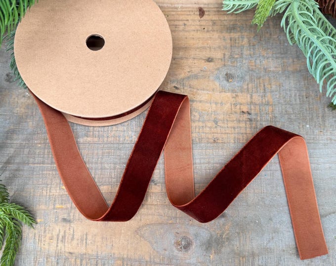 1" Gingerbread Brown Unwired Velvet Ribbon