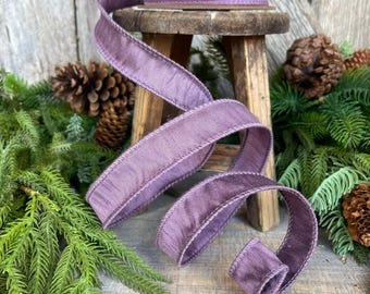 1" Purple Dupioni Ribbon, Lavender Purple Ribbon, Fall Ribbon, Christmas Ribbon, Wired Ribbon, Narrow Ribbon, Heather Purple Ribbon