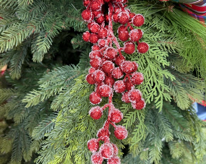 30" Red Glitter Iced Berry Spray – Frosted Christmas Tree Pick