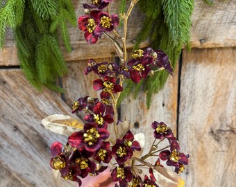27" Burgundy Blossom Spray, Burgundy Christmas Floral Spray