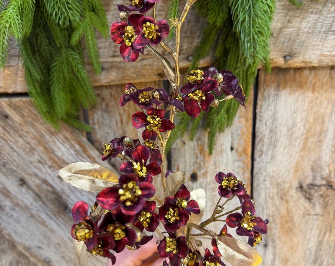 27" Burgundy Blossom Spray, Burgundy Christmas Floral Spray
