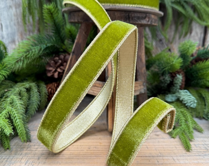 1" Moss Green Velvet Ribbon, Lime Green Velvet Ribbon, Wired Ribbon, Christmas Ribbon, Christmas Decor, 1 inch Velvet Ribbon