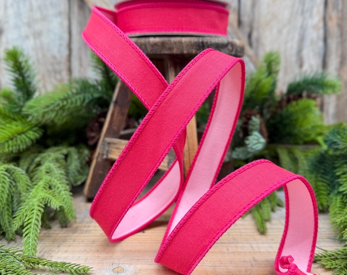 1" Hot Pink and Light Pink Double-Sided Wired Ribbon by Farrisilk